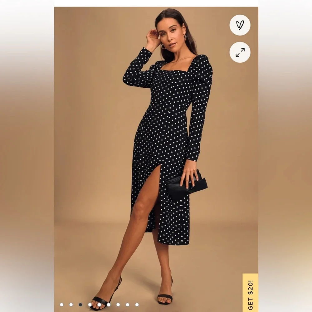 Lulu’s Black Polka Dot Slit Dress - Picture 1 of 3
